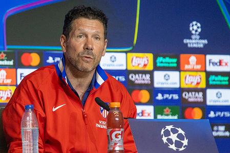 Diego Pablo Simeone, manager of Atlético de Madrid, speaks to the press during the pre-match press conference ahead of the UEFA Champions League second leg between Atlético de Madrid and Club Brugge, to be played this Tuesday, February 24th, at the Metropolitano Stadium in Madrid.