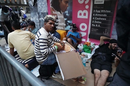 Undocumented Immigrant from Mexico, and Venezuela camp outside the Roosevelt Hotel in New York City. The Roosevelt, as well as other hotels, are filled to the maximum and can accept no more immigrants, as the city struggles to find acceptable housing.