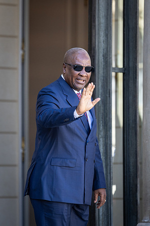 John Dramani Mahama, the President of the Republic of Ghana, arrives at the Elysee Presidential Palace for a meeting with Emmanuel Macron. Emmanuel Macron, France's President, met with John Dramani Mahama, the President of Republic of Ghana, at the Elysee Presidential Palace.