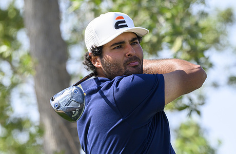 Eugenio Chacarra of Spain tees off on the 6th hole during round one of the Qatar Masters 2026 golf tournament at the Doha Golf Club.