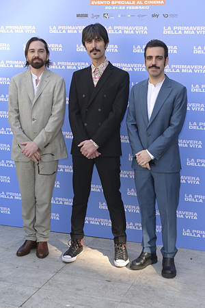 Antonio Di Martino (L), Zavvo Nicolosi (C) and Lorenzo Urciullo (R) attend the photocall of the movie "La primavera della mia vita" at Hotel Bernini garden.
