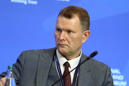 Dmitry Zverev, State Secretary and Deputy Minister of Transport of the Russian Federation attends the Russian Transportation Policy and the New Geopolitical and Geoeconomic Reality session of the International Transport and Logistics Forum at Expoforum 2026.