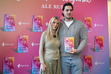 Alejandra Rubio and Carlo Costanzia attend the presentation of her first novel 'Si Decido Arriesgarme' (If I Decide To Risk) at the Casa del Libro.