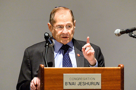 U.S. Representative Jerrold Nadler (aka Jerry Nadler, D-NY) seen speaking during the JCC Manhattan's UWS Celebrates Israel event at B'nai Jeshurun in New York City.
