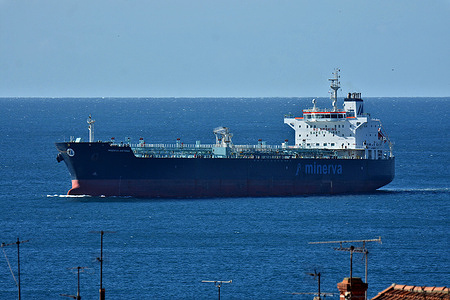 View of the Minerva Antonia arriving in Marseille. The Oil Chemical Tanker ship Minerva Antonia arrives at the French Mediterranean port of Marseille.