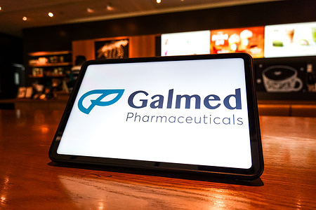 In this photo illustration, the Galmed Pharmaceuticals logo is displayed on the screen of a tablet.