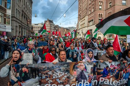 Protesters are shouting slogans against genocide. Hundreds of people gathered in the city centre for a national protest marking three years since the Hamas-led October 7 attacks on Israel and the subsequent Israeli offensive in Gaza, calling for a lasting ceasefire. According to Gaza’s Health Ministry, the bombardment has killed more than 70,000 Palestinians and injured 172,068, including 21,524 children.