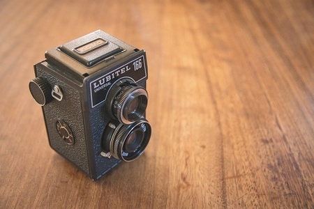 A Lubitel 166U film camera.