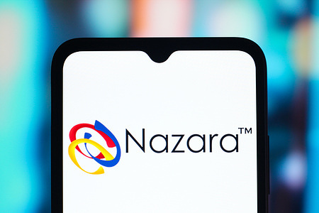 In this photo illustration, the Nazara Technologies logo is seen displayed on a smartphone screen.