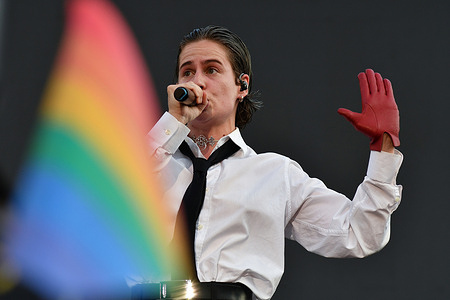 Christine and the Queens performs during a concert at the MADO Pride festival.