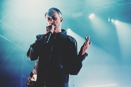 Giovanni Pellino, better known as Neffa, performs on stage at Atlantico Live in Rome.