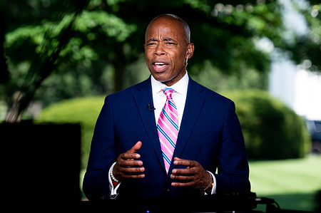 Brooklyn Borough President, Eric Adams seen during a television interview at the White House.