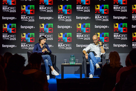 Elly Schlein (L), Secretary of the Democratic Party speaks with Francesco Cancellato (R), Director of Fanpage.it during the “Faccia a Faccia” panel at the “Rumore” event organized by Fanpage.it.