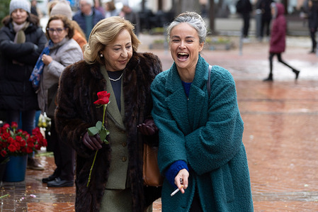 (L-R) Carmen Machi and Beatriz Grimaldos seen during the filming of Verano en Diciembre at Vallekas in Madrid.