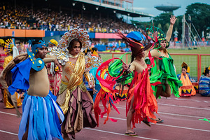 Marikina Sports Center,Marikina,NCR,Philippines, Marikina, NCR, Philippines - 11/12/2017: The LGBT Community flaunt their beauty as "diwata" (Fairy) during the celebration. The Biggest Annual Philippine Rehiyon-Rehiyon Festival was once again celebrated this month with the theme “Unity In Diversity” which the main goal is to unite all individuals coming from different region in the nation. The festival showcases the diverse culture and attitudes of Filipinos around the country to bond as one in a big dance celebration. It serves as a tribute to local groups/community who came from other regions of the country and choose to stay and settle in the city.