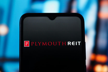 In this photo illustration, the Plymouth Industrial REIT logo is seen displayed on a smartphone screen.
