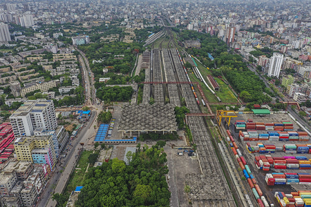 DHAKA, BANGLADESH - MAY 07, 2020: (EDITOR’S NOTE: Image taken with a drone)
Aerial view of Kamalapur railway station during a government-imposed lockdown as a preventive measure against the COVID-19 coronavirus.