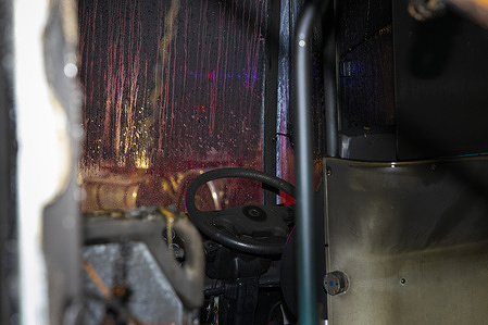 The interior of the burnt-out bus seen after an engine fire. A bus was engulfed by a severe fire on Power Street in Southbank. No injuries were reported as the vehicle was nearly empty at the time of the incident aside from the driver who did not need hospital treatment.