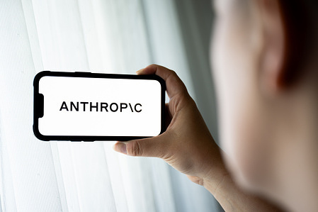 In this photo illustration, a Anthropic logo seen displayed on a smartphone.