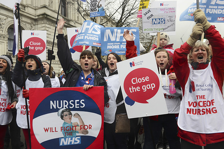 Protesters seen shouting slogans while holding several placards and posters during the demonstration.
Thousand of people marched in London in a protest called "NHS in crisis - fix it now" to call for government action to demand the end of NHS crisis.