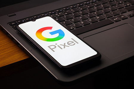 In this photo illustration, the Google Pixel logo is seen displayed on a smartphone screen.