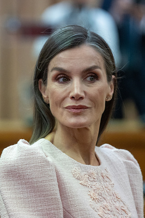 Queen Letizia seen during the colloquium '50 years later: the Crown in the transition to democracy', to commemorate the 50th anniversary of the Monarchy, in the Congress of Deputies in Madrid.