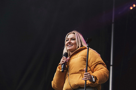 Astrid Smeplass better known as Astrid S performs on stage at Popaganda Festival in Stockholm.