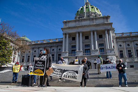 Nijmie Dzurinko, co-chair of the Pennsylvania Poor People's Campaign speaks on the steps of the Pennsylvania State Capitol during a press conference.
The Pennsylvania Poor People's Campaign announced 14 national policy priorities and nine priorities specific to Pennsylvania.