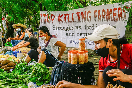 Local farmers sell their harvested crops during the protest on Independence Day. Various group take part in a movement during the celebration of 124th year of Philippine Independence Day. Activists and human right advocates staged an Independence Day activity focusing on state of freedom in the country which discusses the freedom of the press, economic freedom and national sovereignty which is believed that will be under threat by the new incoming administration of Ferdinand Marcos Jr.