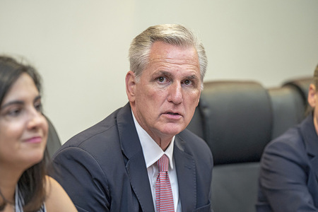 House Republican Leader Congressman Kevin McCarthy travels to New York for a roundtable with members of New York City law enforcement and local politician to discuss crime policies at the Detectives Endowment Association in New York City.