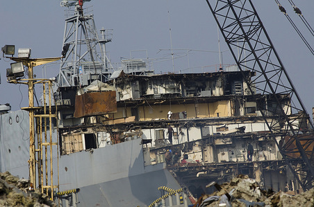 A view of the Ship breaking yards of Aliaga.
Ship recycling in Turkey is carried out in an industrial zone that is state-owned and leased out to private companies. Business is booming in the ship breaking yards of Aliağa near the Turkish city of Izmir. The controversial breaking yards that have a history of poor safety and industrial accidents are seeing an upturn in trade as the global Covid19 pandemic affects the cruise ship industry.