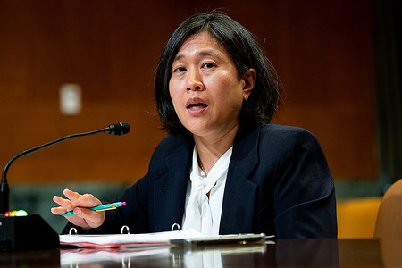 Trade Representative Katherine Tai speaking at a hearing of the Senate Appropriations Committee's Subcommittee on Commerce, Justice, Science, and Related Agencies.