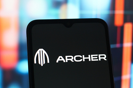 In this photo illustration, the Archer Aviation logo is seen displayed on a smartphone screen.