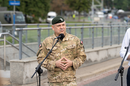 Wieslaw Kukula, Chief of the General Staff of the Polish Armed Forces speaks to the media during a press conference after the parade rehearsal. Polish armed forces and its allies stationed in the country, took part in a rehearsal of the National Armed Forces Day, which will be held on 15th August. Soldiers muster as the sun rises over the Vistula River and march past grandstands prepared for dignitaries. The soldiers were followed by mechanised divisions travelling in tanks and a variety of armoured vehicles. Afterwards, deputy Prime Minister and Minister of National Defence, Wladyslaw Kosiniak-Kamysz addressed a post rehearsal press conference where he is accompanied by the Chief of the General Staff of the Polish Armed Forces, General Wieslaw Kukula.