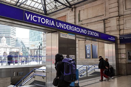 A view of an entrance to Victoria Underground Station in London.