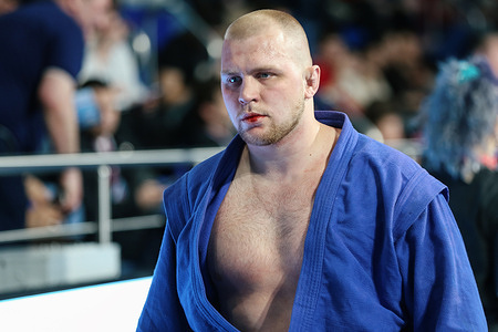 Vladimir Chertushkin (Russia) seen after bout for gold in Sambo Founders Cup 2026 in International Sambo and Boxing Center. International Moscow Sambo Founders Cup is held in memory and respect for the founders of sambo sports. Before 2022 tournament was known as Anatoly Kharlampiev's Cup. The 2026 event brings together over 100 athletes from more than 10 countries.