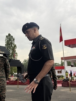 Lieutenant Karnal Nirupendra Singh seen during a multi-activity display at the Officers Training Academy (OTA) ahead of their passing out parade at the Officers Training Academy (OTA).