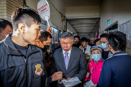TPP Presidential Candidate Ko Wen-je, arrives at a polling station. The Taiwan People’s Party (TPP) President Candidate Ko Wen-je voted on the election day for the Taiwan Presidential Election 2024.