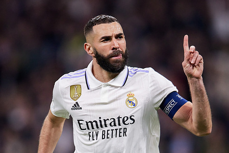 Karim Benzema of Real Madrid celebrates after scoring a goal during the UEFA Champions League, Round of 16, Second Leg between Real Madrid CF and Liverpool FC at Santiago Bernabeu Stadium. Final score; Real Madrid 1:0 Liverpool.