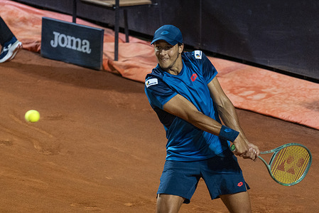 Luciano Darderi of Italy plays against Alexander Zverev of Germany in the Men's Singles third round match on Day Seven of the Internazionali BNL D'Italia 2024 at Foro Italico in Rome, Italy. Alexander Zverev won against Luciano Darderi 7-6(3), 6-2