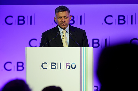 Vikram Doraiswami High Commissioner of India to the United Kingdom speaks during the annual CBI (Confederation of British Industry) conference held at Queen Elizabeth II Centre ahead of the Budget.