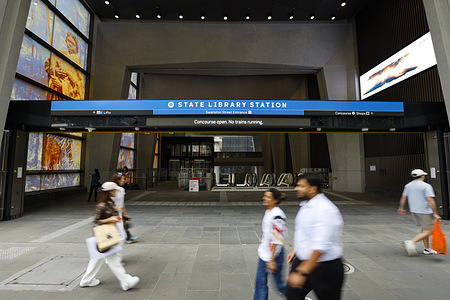 A general view of State Library Station as part of the Metro Tunnel. Metro Tunnel has officially opened with trains running through the new underground line from 30 November 2025. The project includes five new stations Arden, Parkville, State Library, Town Hall and Anzac connecting key areas of the city and integrating with existing train lines. The Metro Tunnel aims to increase train capacity, reduce congestion and improve service reliability for the growing population. State Library Station, where these photos are taken provides direct access to the central business district and surrounding precincts.