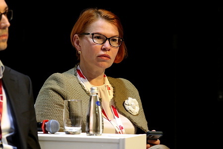 Elena Kuritsyna, Senior Managing Director for Issuer and Government Relations Moscow Exchange of the Russian Federation seen during the session A positive-sum game: issuers vs investors at The new stage of the Alexandrinsky Theater.