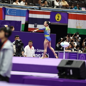 Haruka Nakamura Japanese gymnast competes during the Women’s Artistic Gymnastics Team Final at the 20th Asian Games Aichi-Nagoya 2026 in Japan.