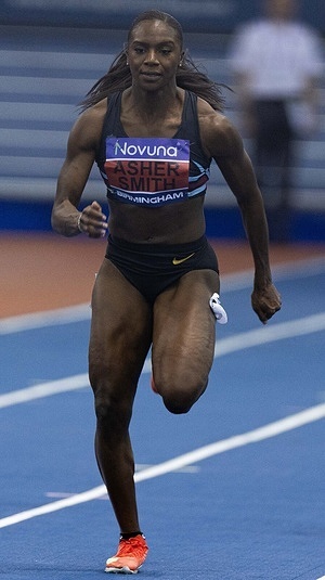 Dina Asher-Smith competes in the Women’s 100m Heats During the British Athletics Indoor Championships 2026 at the Utilita Arena.