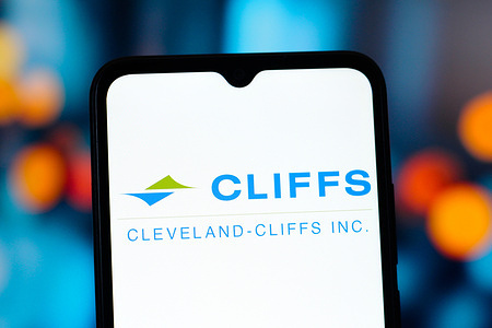 In this photo illustration, the Cleveland-Cliffs (CLF) logo is seen displayed on a smartphone screen.