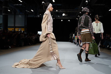A model walks the runway in a design by designer CSDMM at the Momad catwalk during the Madrid Fashion Week at Ifema.