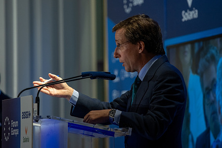 José Luis Martínez-Almeida, Mayor of Madrid participates in an informative breakfast at the Four Seasons Hotel.