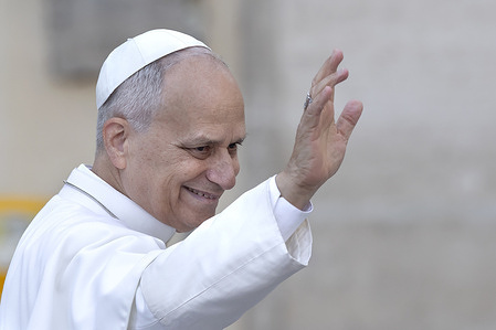 Pope Leo XIV leaves at the end of the last Jubilee audience in St. Peter's square at the Vatican.