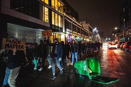 Protesters march through the streets while holding placards during the demonstration. Over 80 people peacefully marched from Cal Anderson Park to the Space Needle and back to Capitol Hill to demand justice for Nichols. The protesters marched through Capitol Hill, downtown, and South Lake Union while chanting the name of Tyre Nichols, who was killed by Memphis police earlier this month. Five Black police officers, shown in the Friday video, chased and pummeled Nichols and left him on the pavement propped against a squad car as they fist-bumped and celebrated. As a result of the Jan. 7 incident, five officers were fired and face charges of second-degree murder, aggravated assault, aggravated kidnapping, official misconduct, and official oppression. As of Jan. 10, Nichols had passed away.